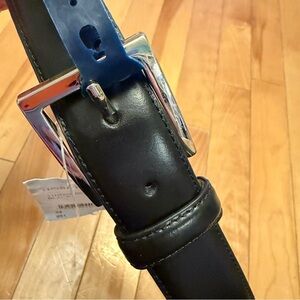 Cole Haan Black Leather Belt with Silver Buckle